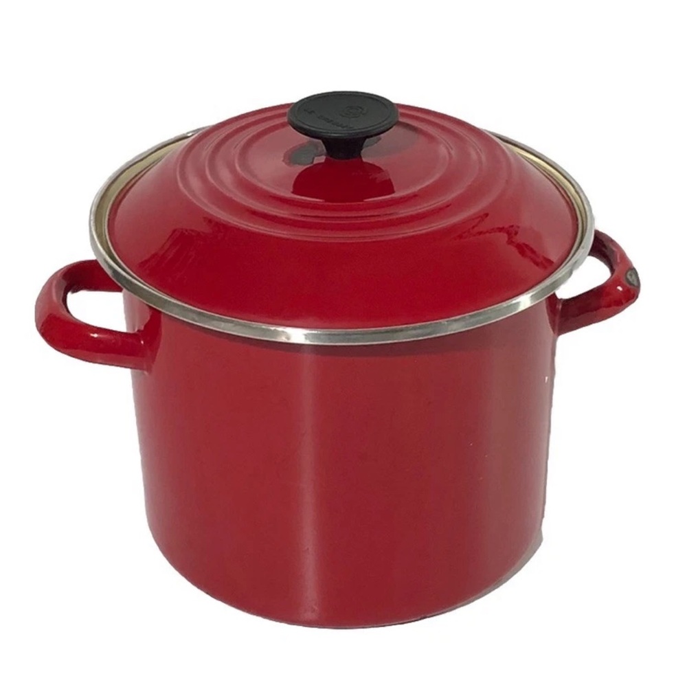 Le Creuset Cerise Red Enamel Over Steel 8 Qt Quart With Lid Stock Pot